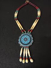 NICE HAND CRAFTED CUT BEADED STAR DESIGN ROSETTE NATIVE AMERICAN INDIAN NECKLACE picture