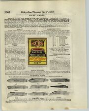 1920 PAPER AD 33 PG Hickory Napanoch Brand Pocket Knife Knives Specs Prices  picture