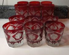 Vintage Czech Bohemian Glasses Cut Crystal Ruby Red Pinwheel Star, Qty 12  picture