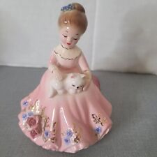Josef Originals Figurine Girl sit's with Cat in lap gloss small mini 3X3 Japan picture