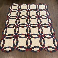 Vtg Quilt Queen 68”x84” Wedding Ring Farmhouse Grandmother picture