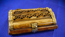 Antique Replica Medieval Carved Buffalo Bone & Brass Accent Trinket Jewelry Box picture