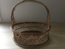 Vintage 1990s Handwoven Oval Bamboo Rattan Wicker Basket Fruit storage w/ Handle picture