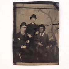 Cigar Smoking Black White Men Tintype c1870 African American 1/6 Plate A828 picture