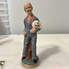 Old Man Ceramic Figurine Well Dressed Carrying His Dog Pet Vintage Collectors picture