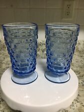 Vintage SET OF 2 Indiana Glass Whitehall Glasses Light Blue Cubist Footed 6” picture