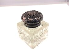 Antique Cut Crystal Inkwell Sterling Flip Top Lid Beautiful Amazing Condition picture