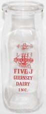Vintage milk bottle FIVE J GUERNSEY DAIRY INC dated 1963 square pyro half pint picture