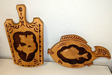 Vintage Retro hand carved Kitchen 3D Wooden Wall Plaques Fish Turnip MCM kitsch picture