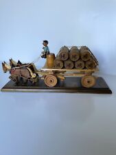 RARE Vintage German Hand Carved  2 Horse Drawn Hofbrauhaus Beer Wagon picture
