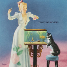 Bill Layne Pin-Up Ink Blotter c1952 Tempting Morsel Fish Cat Girl Vintage PA B71 picture