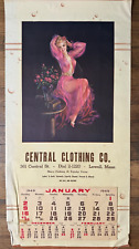 1949 Large Pinup Advertising Calendar by Erbit- Blond in Red Sheer Dress- Lowell picture
