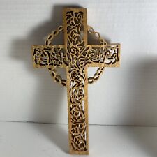 Vintage Detailed Carved Natural Wood Cross~Christian~Handmade~9.25 in picture