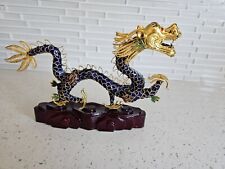 Vintage Chinese Cloisonne Dragon Figurine on stand Enamel and Gold Plated picture