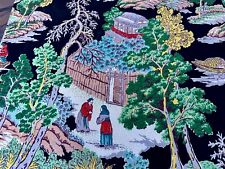 40's Orient Chinoiserie Manchu Gardens Salesman Sample Barkcloth Vintage Fabric picture