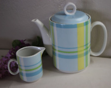 Vintage Sears Image Inn Pastel Plaid Teapot and Creamer Set Yellow Green Blue picture
