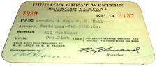 1929 CHICAGO GREAT WESTERN RAILWAY CGW EMPLOYEE PASS #2137 picture