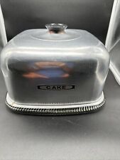 Vintage midcentury Chrome Square Cake-Server Tray Glass Plate with Chrome Lid picture