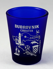 DUBROVNIK CROATIA COBALT BLUE FROSTED SHOT GLASS SHOTGLASS picture