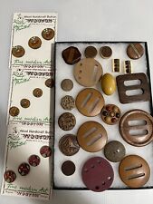 Assortment of Vintage Hand Painted Wood Buttons & Wooden Buckles picture