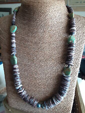 Violet Oyster Graduated 14 - 4 mm Heishi Necklace with 6 Turquoise Accent Beads picture