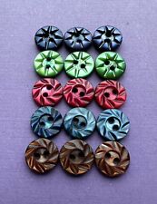 15 Vintage Small Dyed Carved Mother of Pearl Buttons - 5 Gorgeous Colors picture
