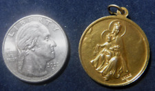 Vintage Large Scapular Medal 12K Gold Filled, Sacred Heart of Jesus, Mt Carmel picture