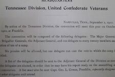 United Confederate Veterans 1910 Tennessee Convention & Railroad Fares Schedule picture