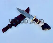 14” Custom Handmade Damascus Steel  Bowie Knife Stag Horn Style Leather Sheath. picture