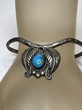 Vintage  Navajo Dead Pawn  Sterling Silver Cuff Bracelet  Turquoise Thin Small picture