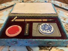 Vintage Chinese Calligraphy Set Old Writing Box Kit - Red Ink picture