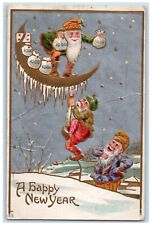 1909 New Year Elves Gnomes Escaped Sack Of Coins Crescent Canton OH Postcard picture