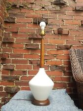 Vintage White Ceramic Walnut Table Lamp Mid-Century Danish Modern MCM picture