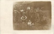 c1907 RPPC Working Men Pose for Photo w/ Border Collie Dog & Hand Tools Unposted picture