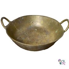 Vintage Solid Brass Bowl Kadhai Wok W/ Handles Patina 13” 8lb Pot Planter Dish picture