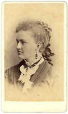 CIRCA 1880'S STUNNING  CDV YOUNG WOMAN CURLY HAIR EARRING RANDALL DETROIT MI picture