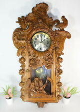 RAre XL Black forest wood carved father time owl rooster junghans wall clock  picture