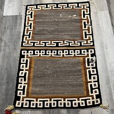 VTG Two Grey Hills 50s/60s Black Brown Navajo Textile Woven Knit Indian Rug picture