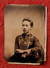 Tintype of Civil War Era Lady Gorgeous Image Midwestern Dress. picture
