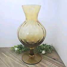 Vintage Hand Blown Amber Thumbprint Glass Stem Pedestal Vase 8