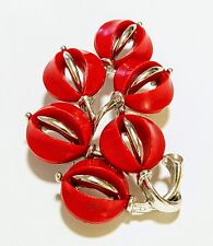 Vintage Signed Lisner Pin Red Thermoset Lucite Brooch  Leafy Floral picture