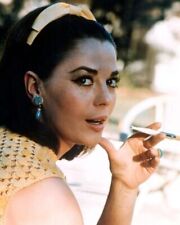 Natalie Wood 1968 in yellow lace dress & head band smoking cigarette 8x10 photo picture