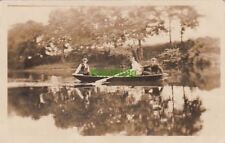 RPPC Postcard Men Sitting in Canoes on Lake c. 1920s picture