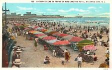 Vintage Postcard 1920's Bathing Scene Front Ritz Carlton Hotel Atlantic City NJ picture