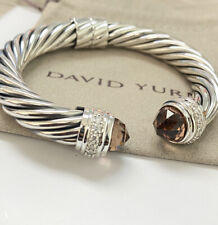 DAVID YURMAN 10MM Morganite & Diamond Sterling Silver Cable Bracelet Size L picture