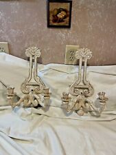 (2) Vtg Heavy Cast Iron Metal Candle Holder Wall Sconce Double Arm Neoclassical  picture