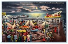 c1940 Casino Amusement Center Night Moon Seaside Heights New Jersey NJ Postcard picture