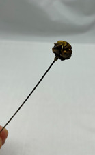 ANTIQUE VICTORIAN Flowers Shape Gold Tone Brass Metal 8 Inch Long Hat Pin picture