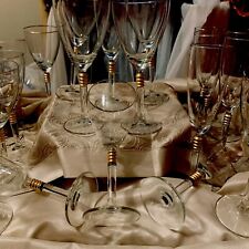 Rare 26 Piece Stunning Hollywood Regency Glasses-Gold Rim’s/Gold Ring Clear Stem picture
