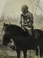 Vintage Framed B&W Photograph Cowboy w/ Kachina Doll Rides Horse by Canal picture